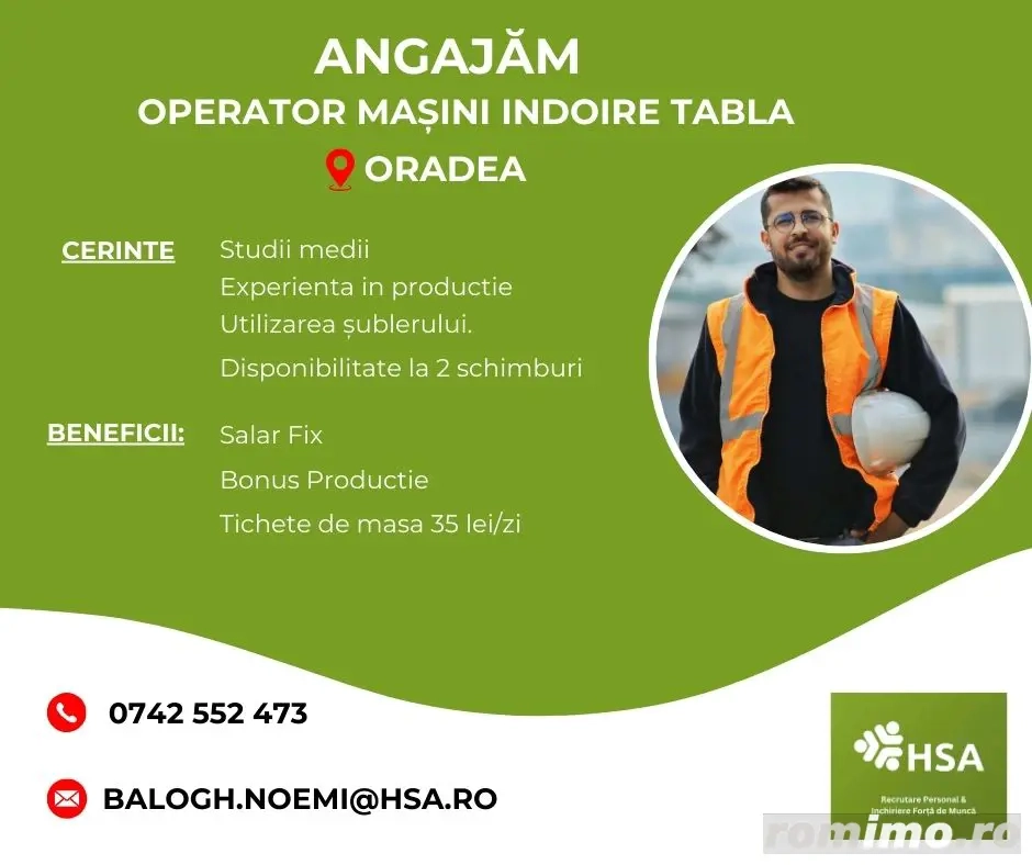  angajăm - operator mașini indoire tabla 