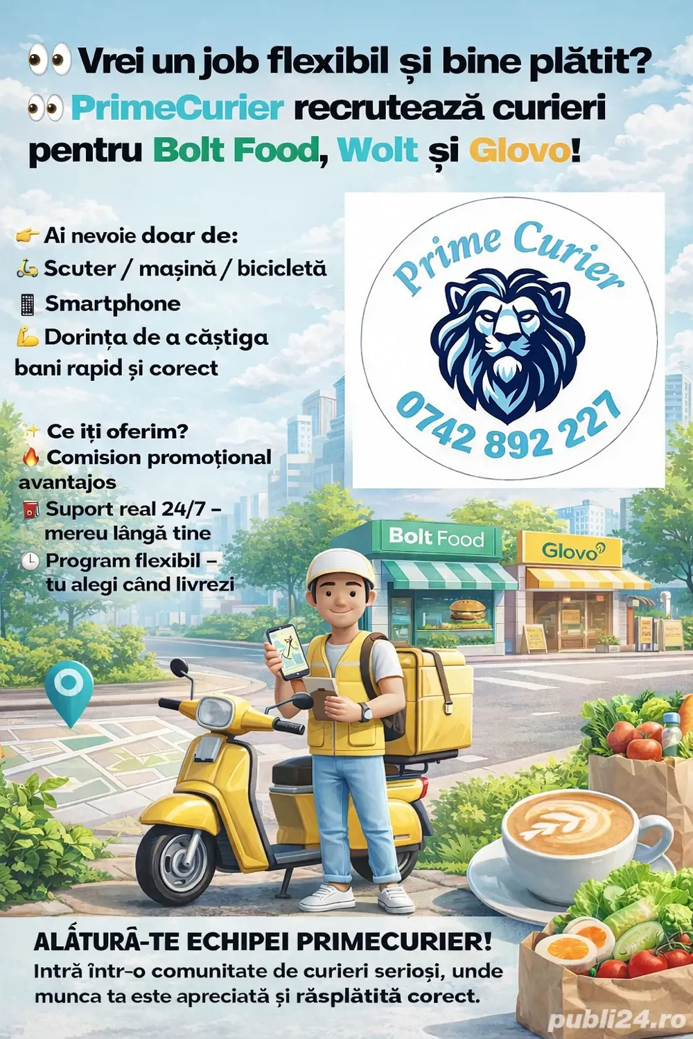 Curieri Bolt Food, Wolt, Glovo