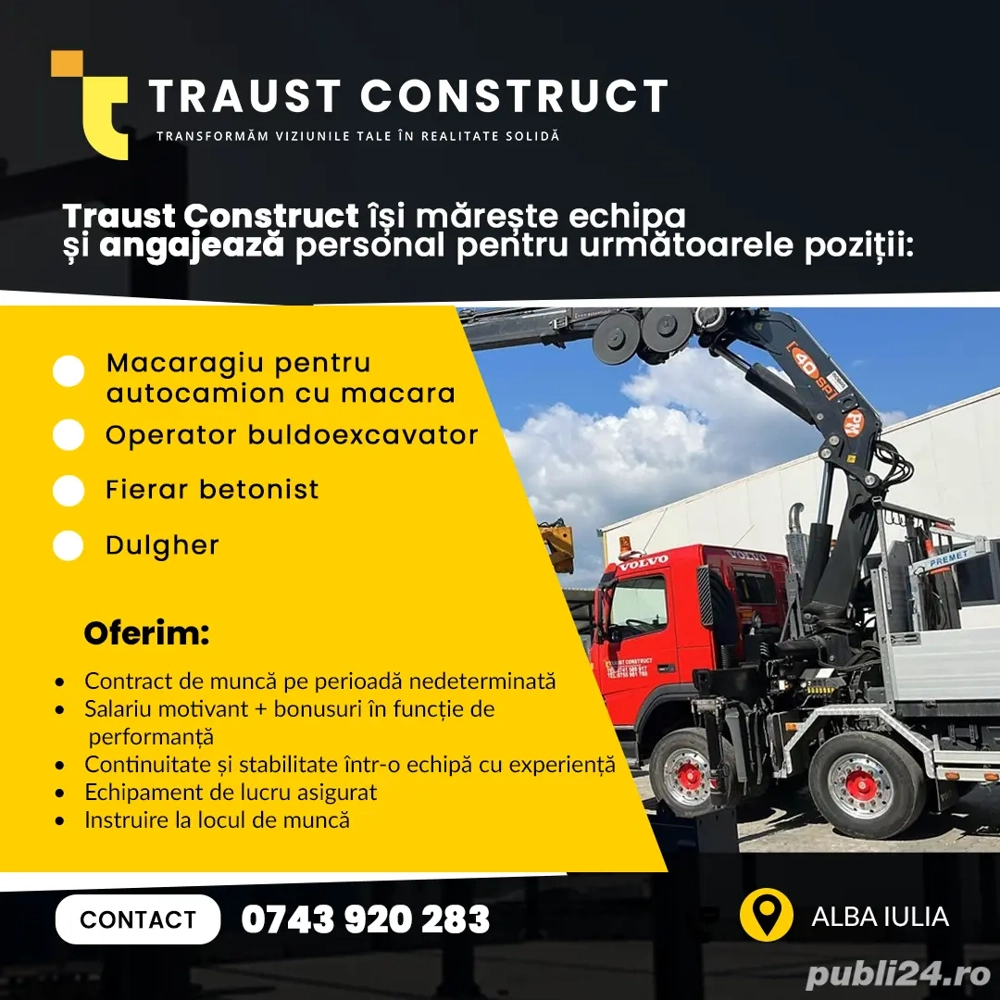 ANGAJAM - Macaragiu, Operator buldoexcavator, Fierar betonist, Dulgher