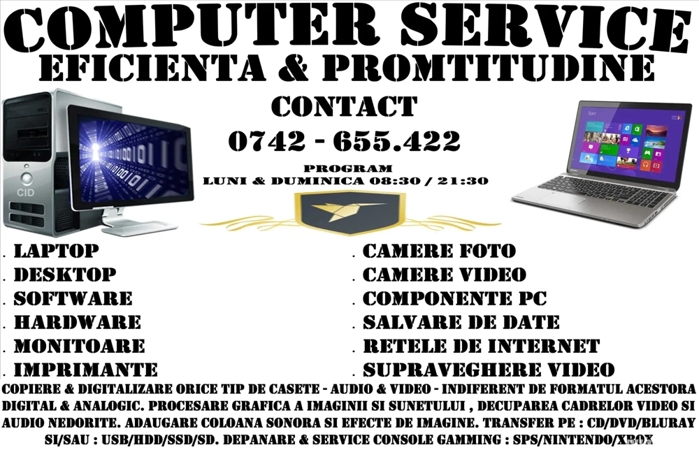 Reparatii camere video, foto, laptop, desktop, imprimante, console gamming