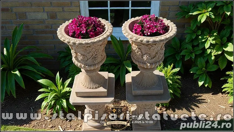 Set vază cu soclu, galben patinat, model V1-S6.