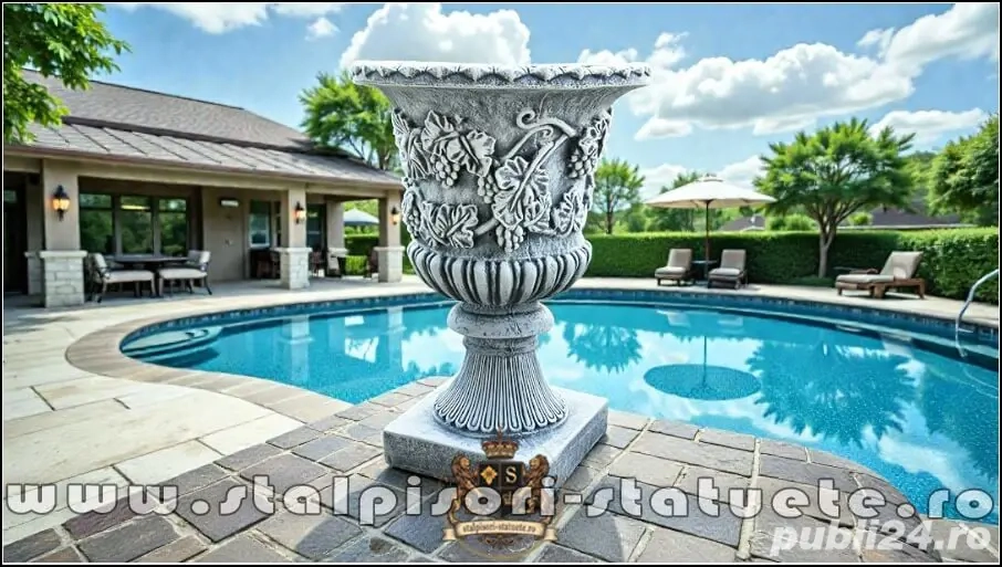 Vază ornament cu picior, gri patinat, model V1.