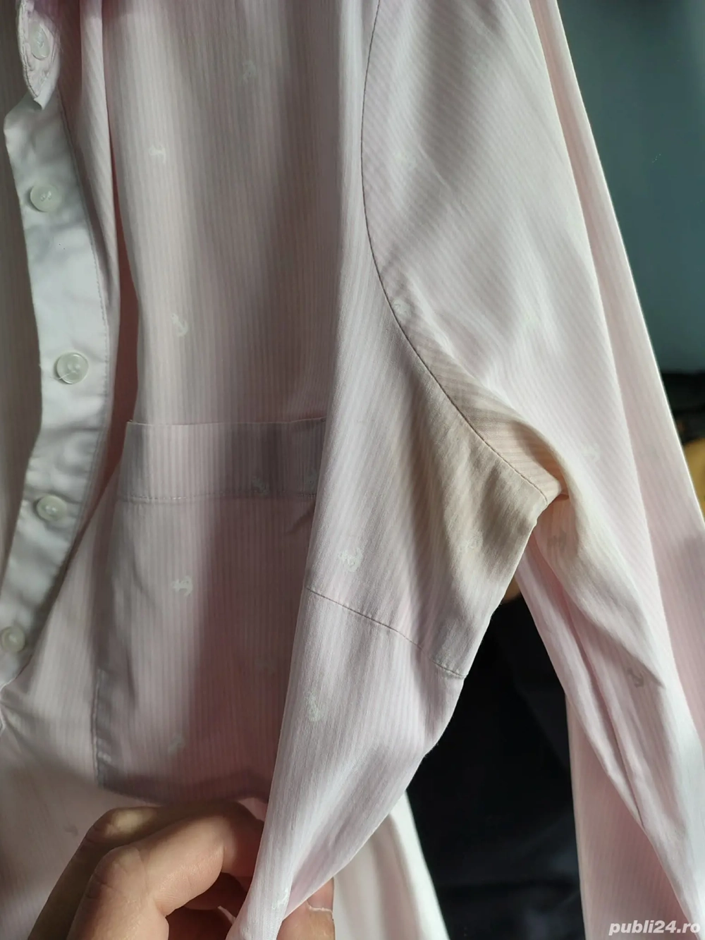 ZARA Cămașă cu dungi Size M, Cotton Button-Up Shirt Pink Anchor Striped Collared 