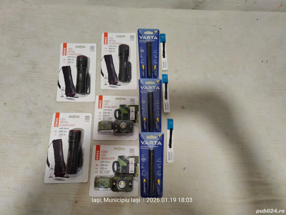 Lanterne LED, Promelek  500lm,Varta 150lm, Well 3W 220lm,(Super Ofertă).