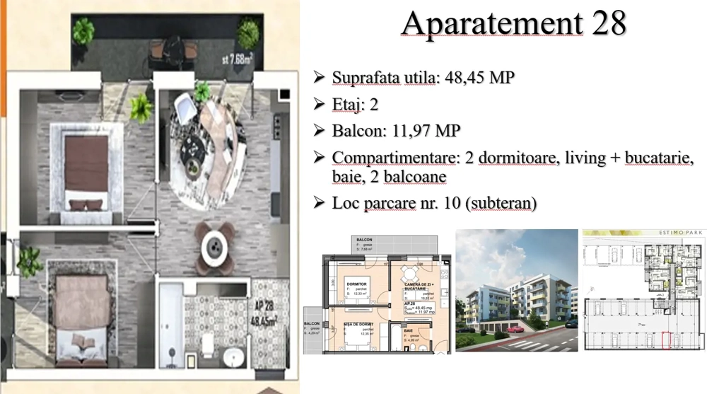 Apartament cu 3 camere - Parcare inclusa l Semifinisat l Complex nou l Estimo Park