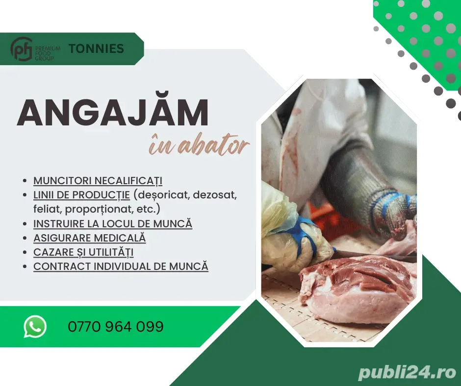 Angajam muncitori NECALIFICATI la prelucrare carne - GERMANIA