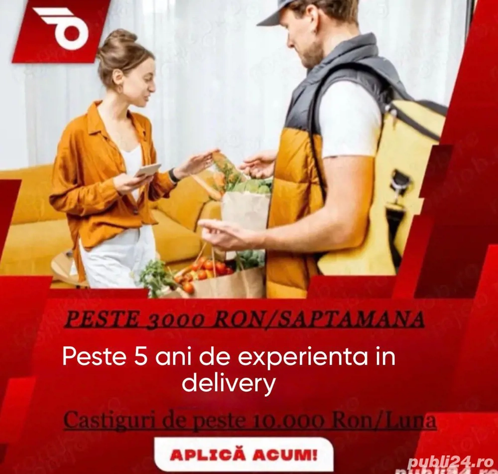 Curier Bolt ,Wolt Castiguri 2000- 9000 RON Lunar,  Program Flexibil