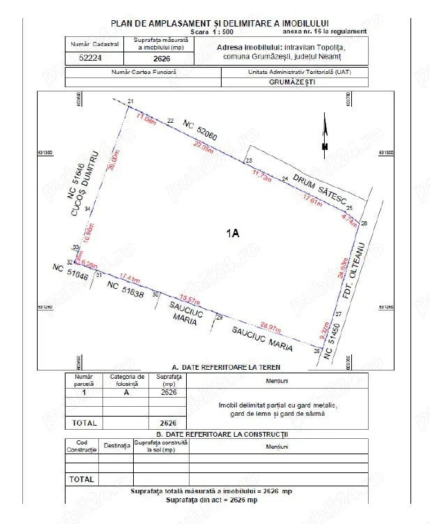 Vand teren intravilan situat in Comuna Grumazesti, Sat Topolita, judetul Neamt