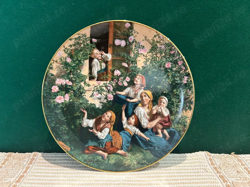 Farfurie de Colecție Mit Seifenblasen spielende Kinder Lilien Porzellan Bradex