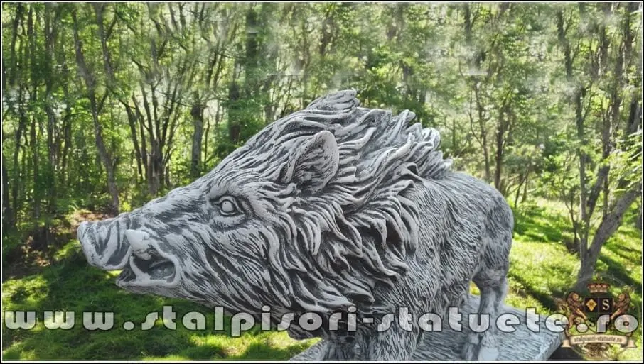 Statuetă porc mistreț, gri patinat, model S81.