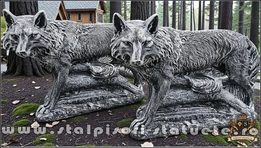 Statuetă animal lup, gri patinat, model S78.