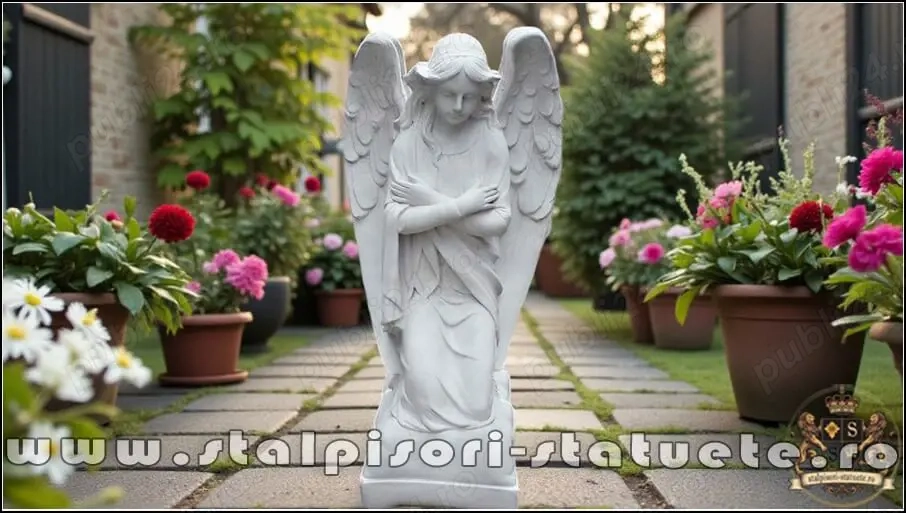 Statuetă îngeraș,, alb marmorat, model S59.