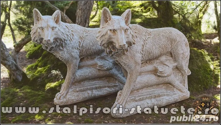 Statuetă animal lup, galben antichizat, model S78.