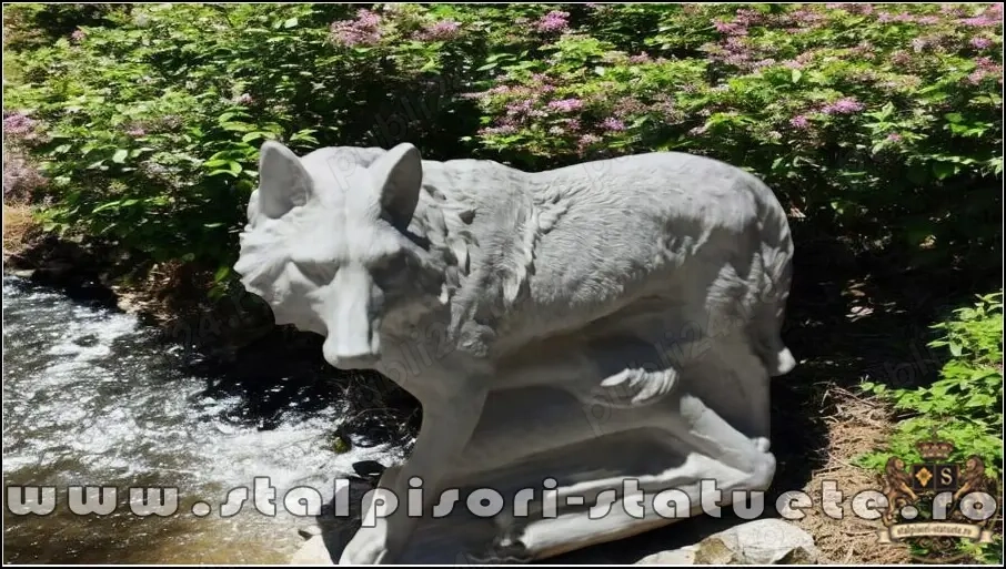 Statuetă animal lup, alb marmorat, model S78.