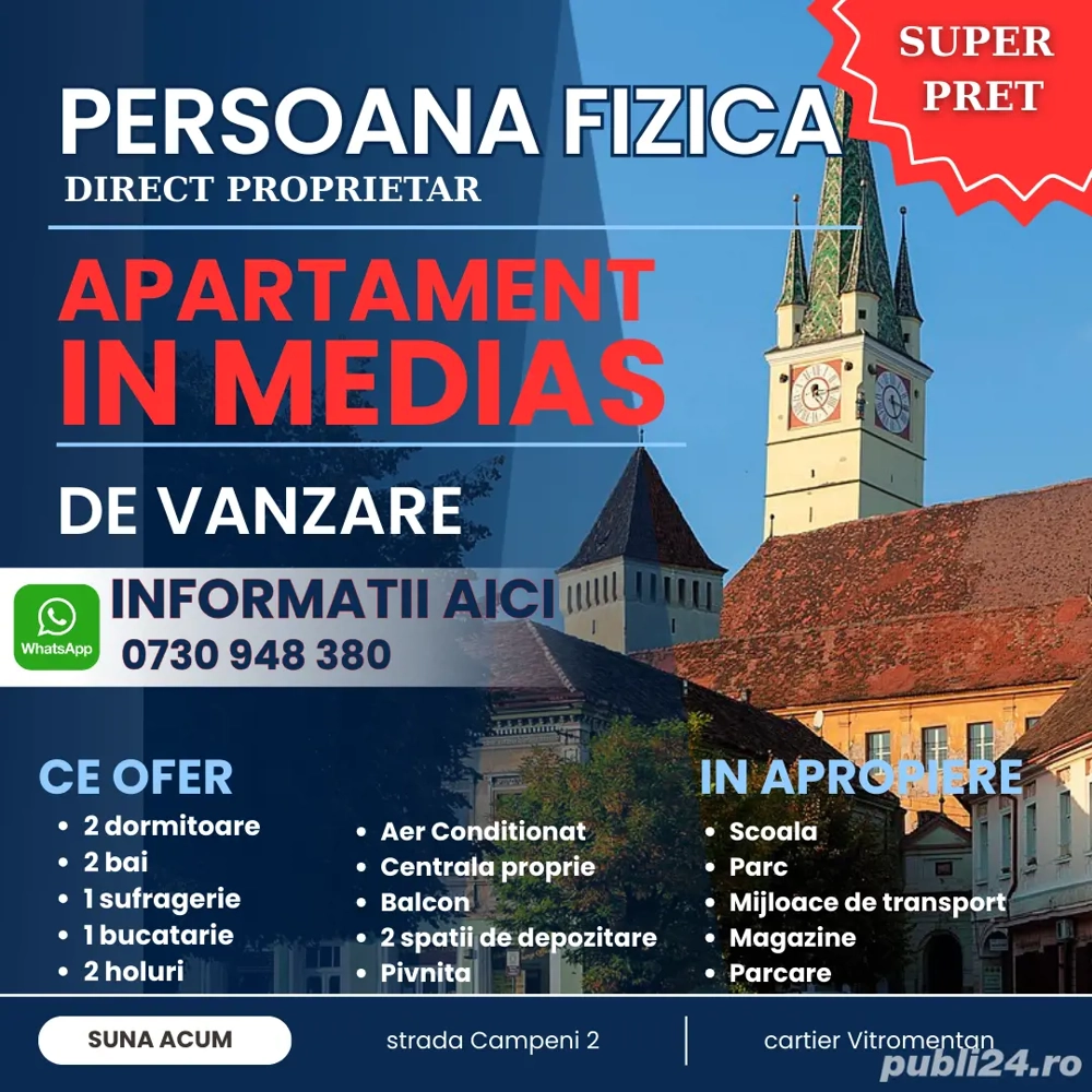 Apartament cu 3 camere in Medias, Sibiu