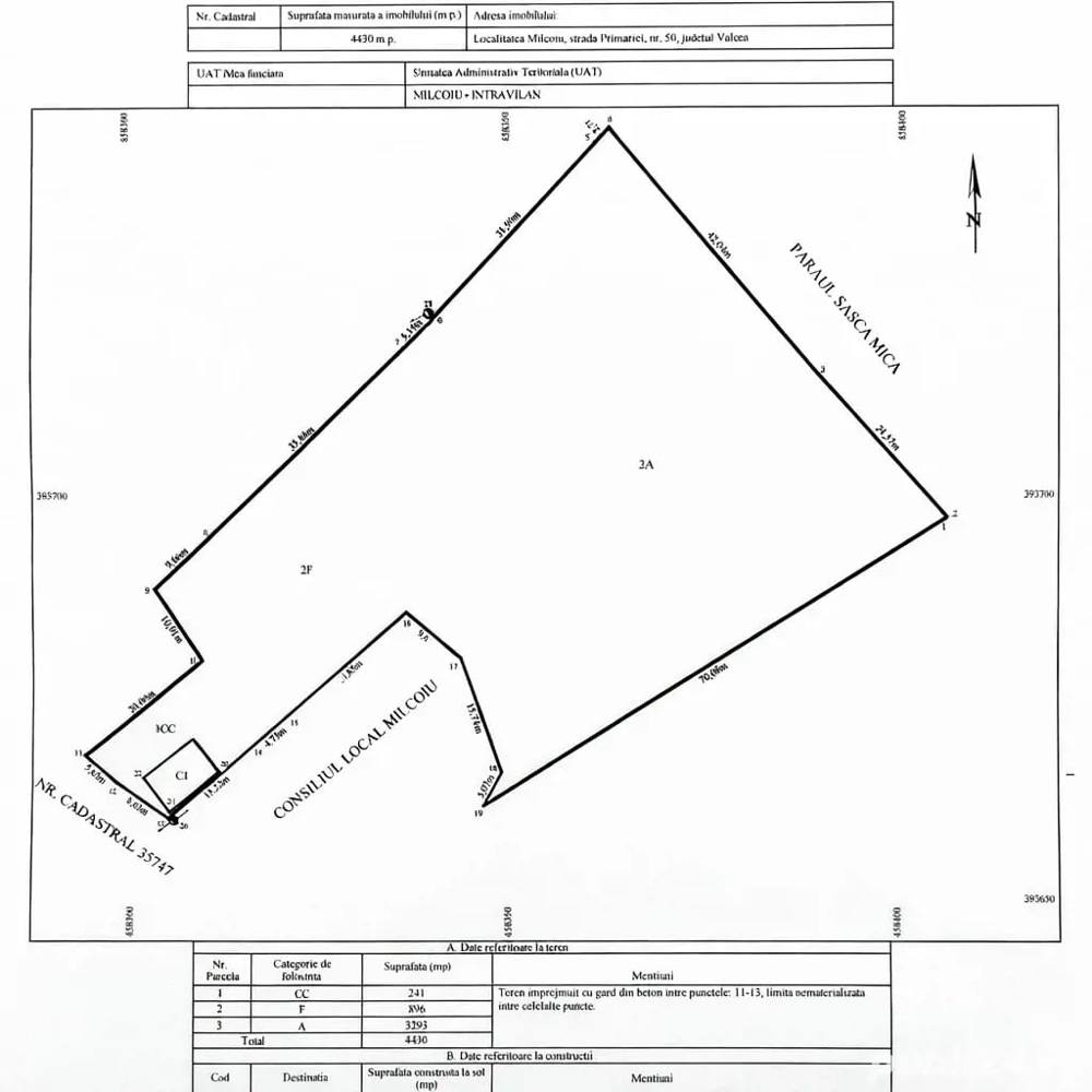 4500 mp teren intravilan la 15 km de Rm.Vâlcea în centrul comunei Milcoiu