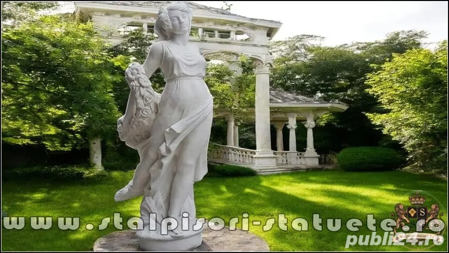 Statuetă domnița cu flori, alb marmorat, model S50.