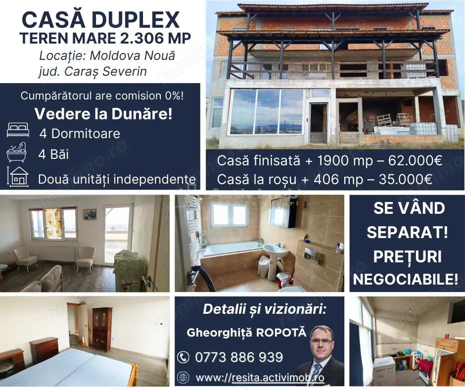 DUPLEX P+1+M CU TERASE | TEREN TOTAL 2.306 MP in MOLDOVA NOUA