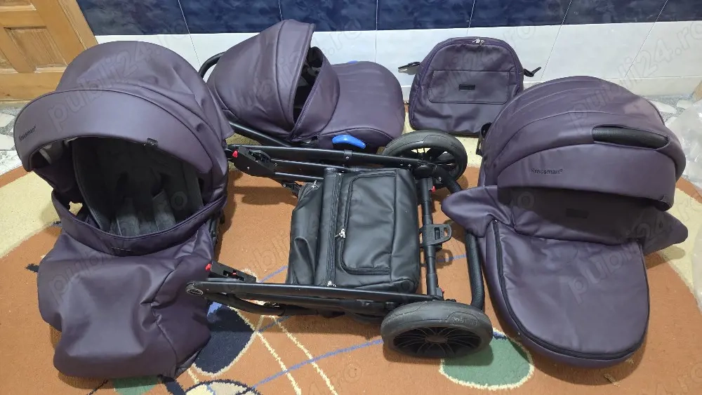 Krausman   Carucior 3 in 1 LEXXO Purple   Testat ADAC Stare Foarte Buna piele ecologica.