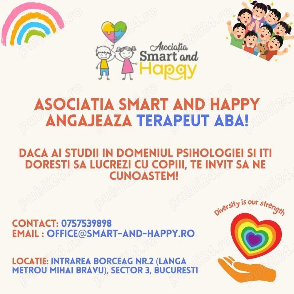 Asociatia Smart and Happy angajează terapeut ABA ! 
