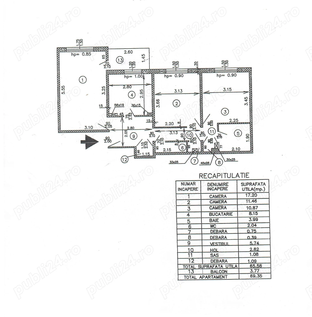 Vând apartament 3 cam, decomandat, 69 mp, bloc 1981, reabilitat, Veteranilor Gorjului
