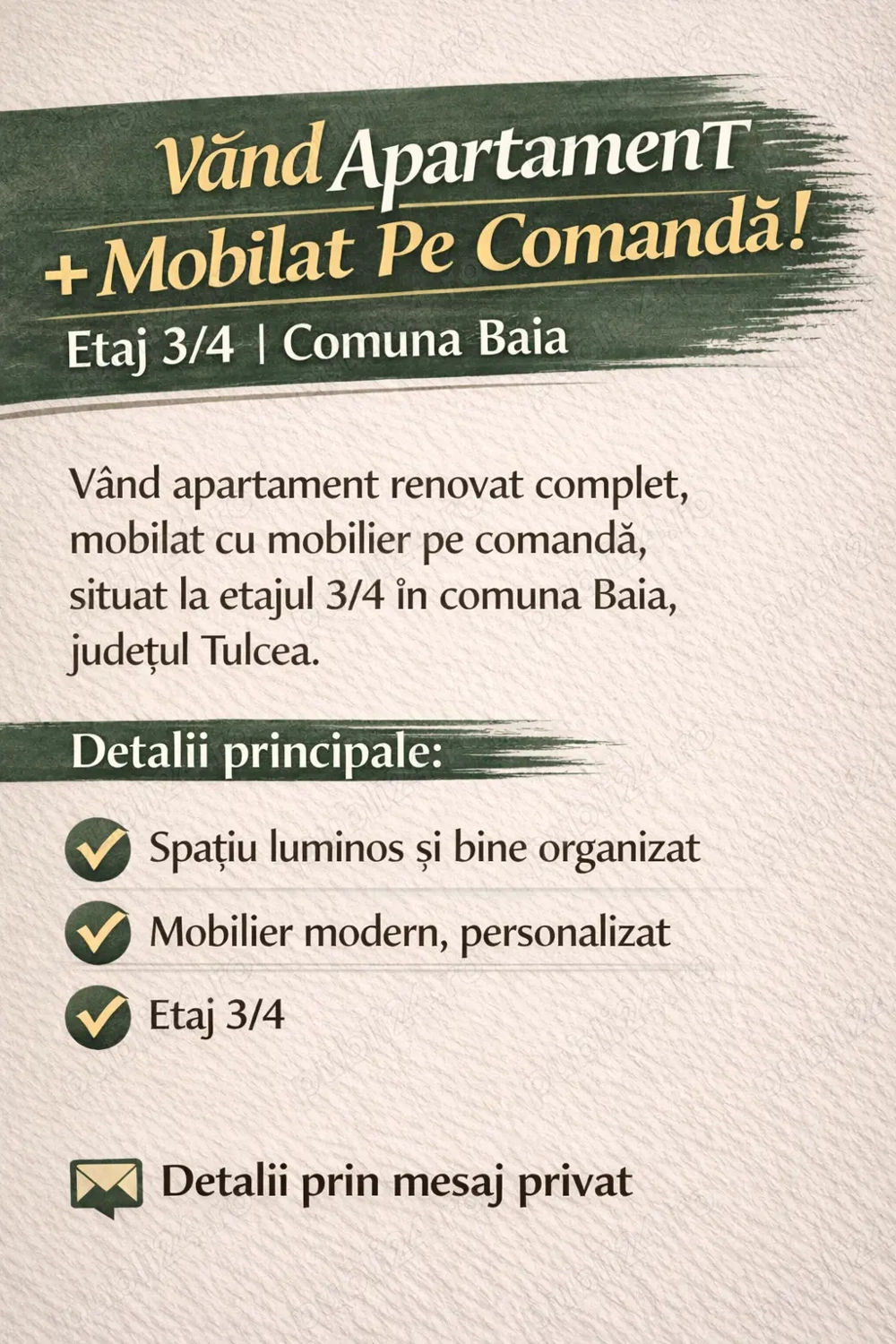 Vand apartament- Comuna Baia Jud Tulcea