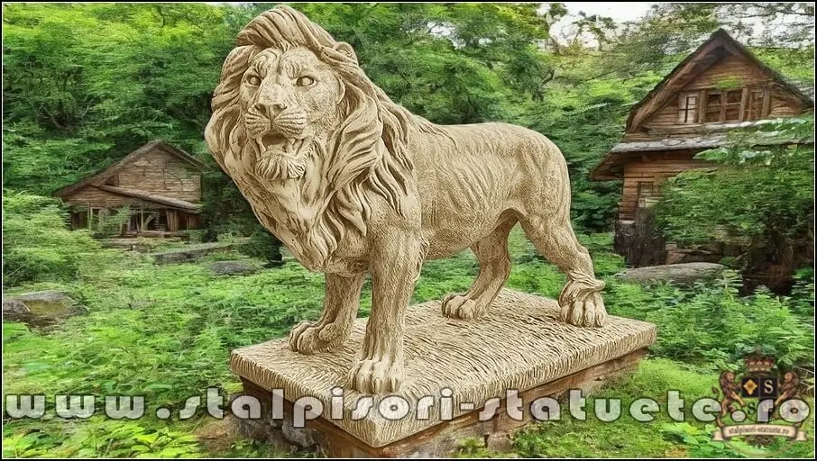 Statuetă leu mare în picioare, galben antichizat, model S33.