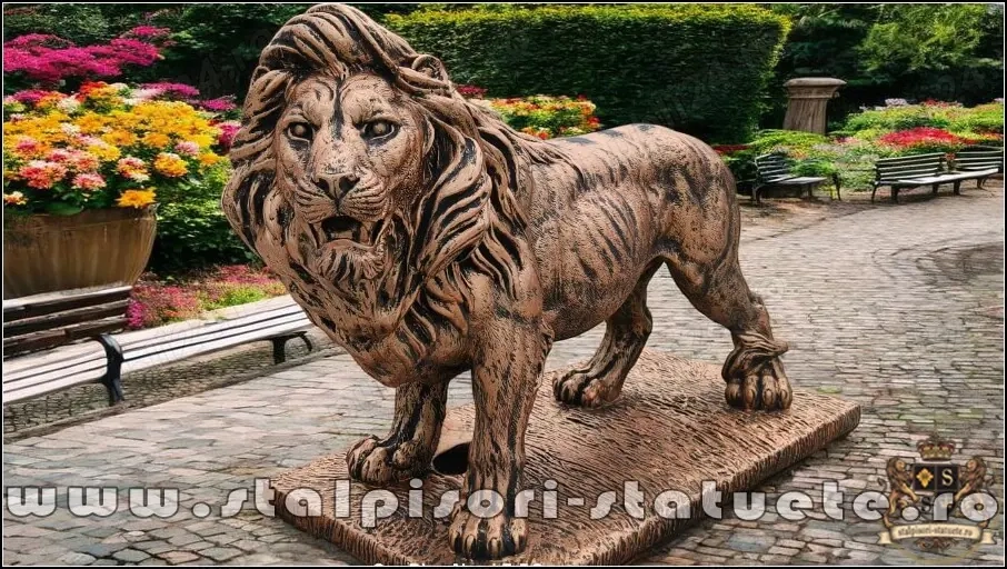 Statuetă leu mare în picioare, arămiu antichizat, model S33.