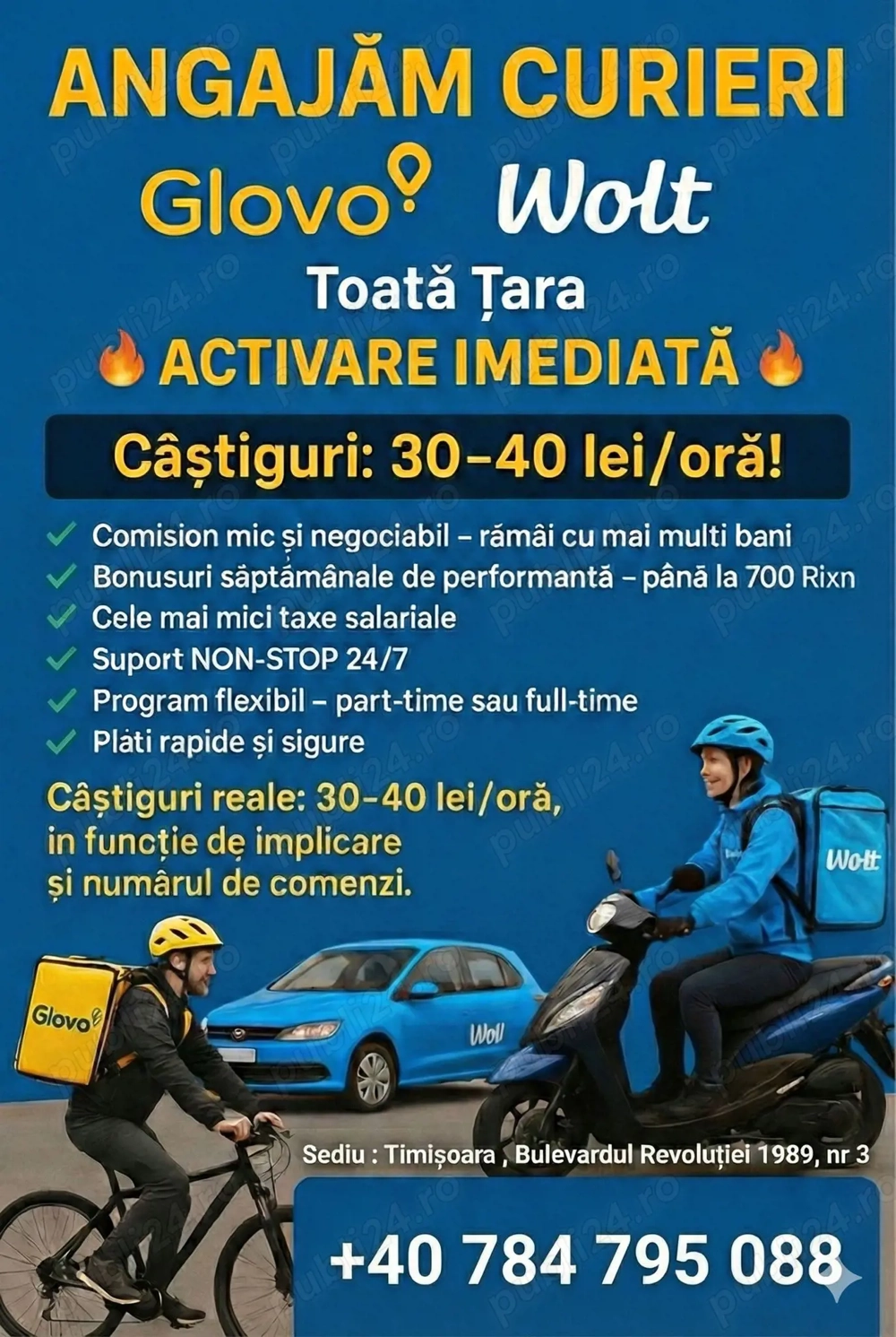 Angajam livratori comezi Glovo Wolt 