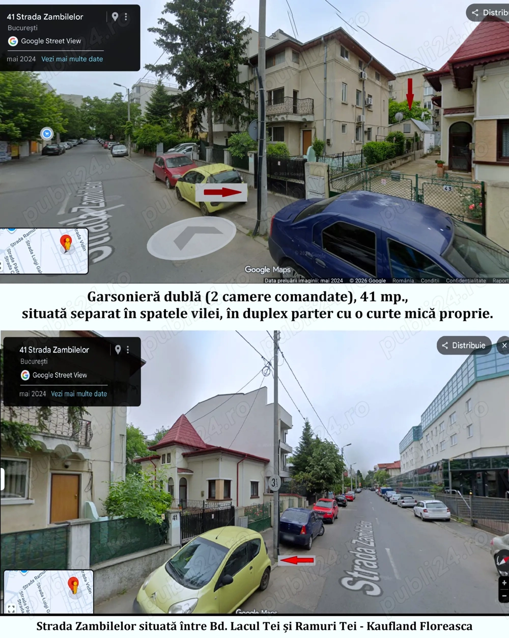  Floreasca-Lacul Tei garsonieră dublă-studio 41 mp, mobilat, parter la curte