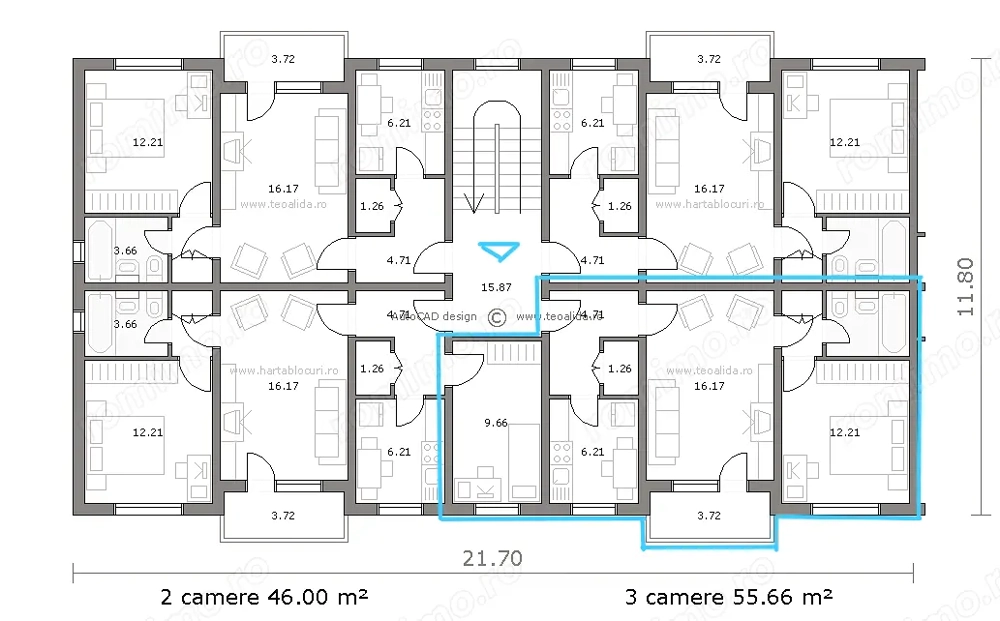 Vand apartament cu 3 camere in Micro 9, confort 1, semidecomandat. 