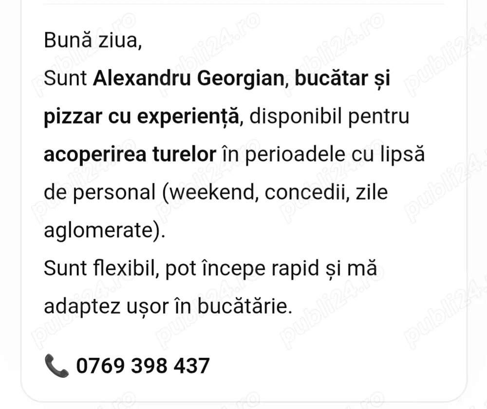 Pizzar Bucătar  grill   fast food   cofetărie   patiserie 