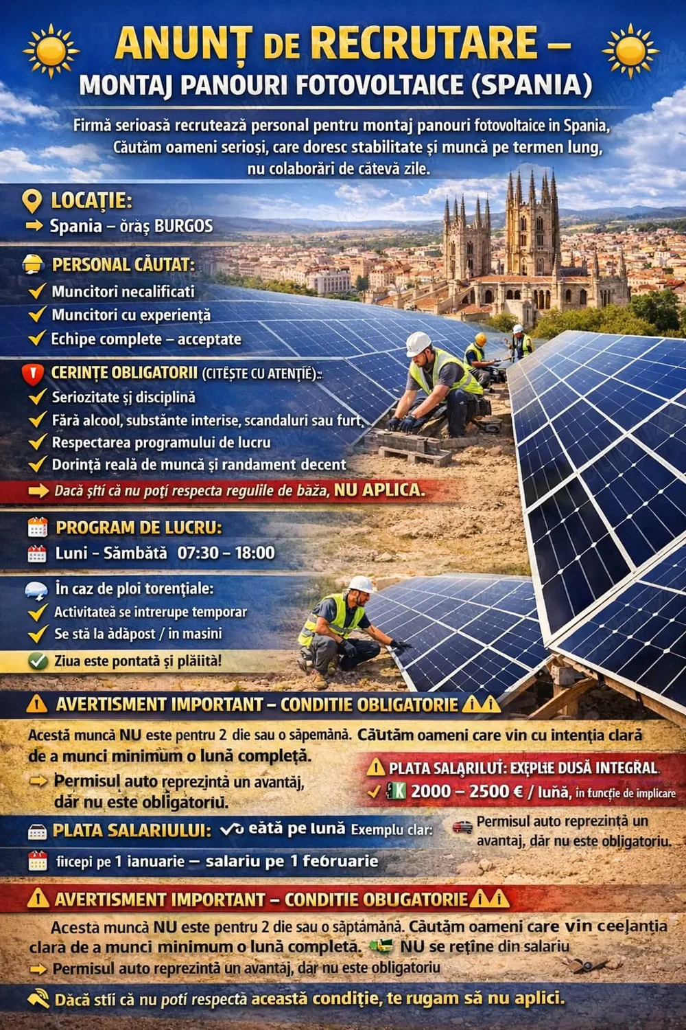 Anunț de recrutare Panouri fotovoltaice 