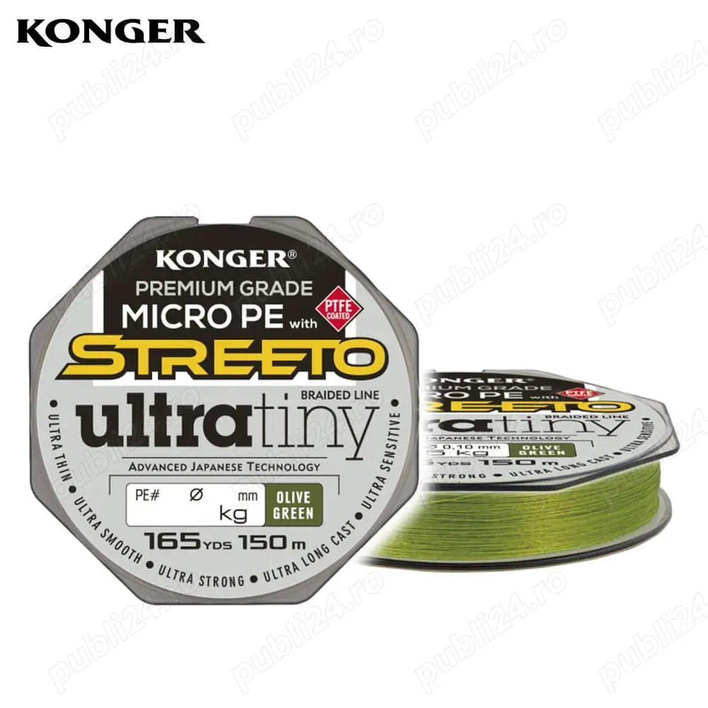  Fir Textil pescuit de finete, Konger Streeto Ultra Tiny Olive Green 150m (0.03mm-0.10mm)