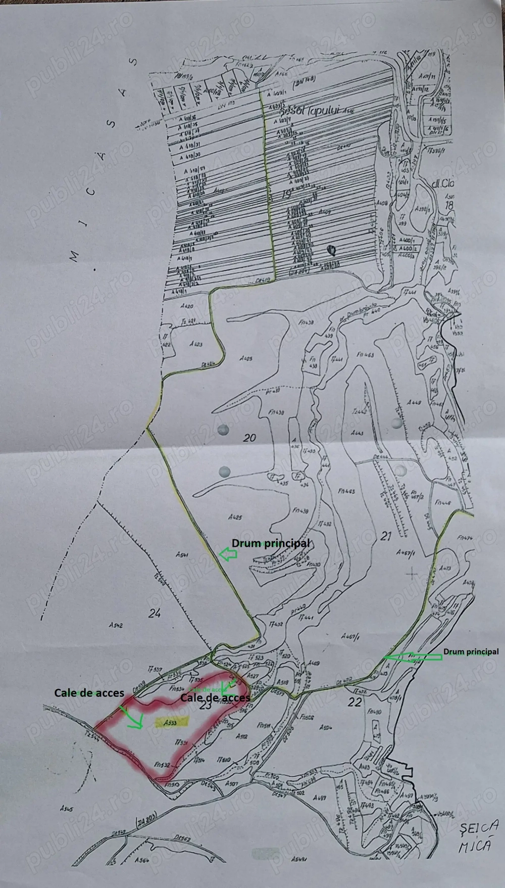 Vând teren agricol arabil 4.99ha Șeica Mică, județul Sibiu