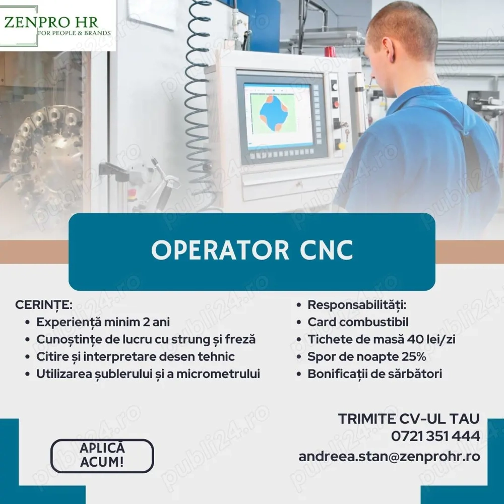 Recrutăm - Operator CNC in Negoiesti, PH
