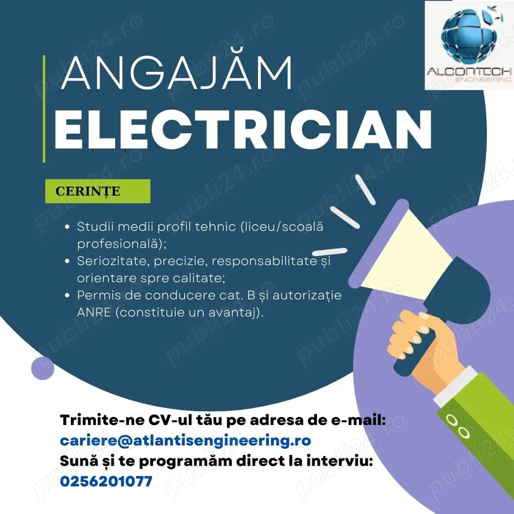 Alcortech Engineering SRL- angajeaza Electrician 