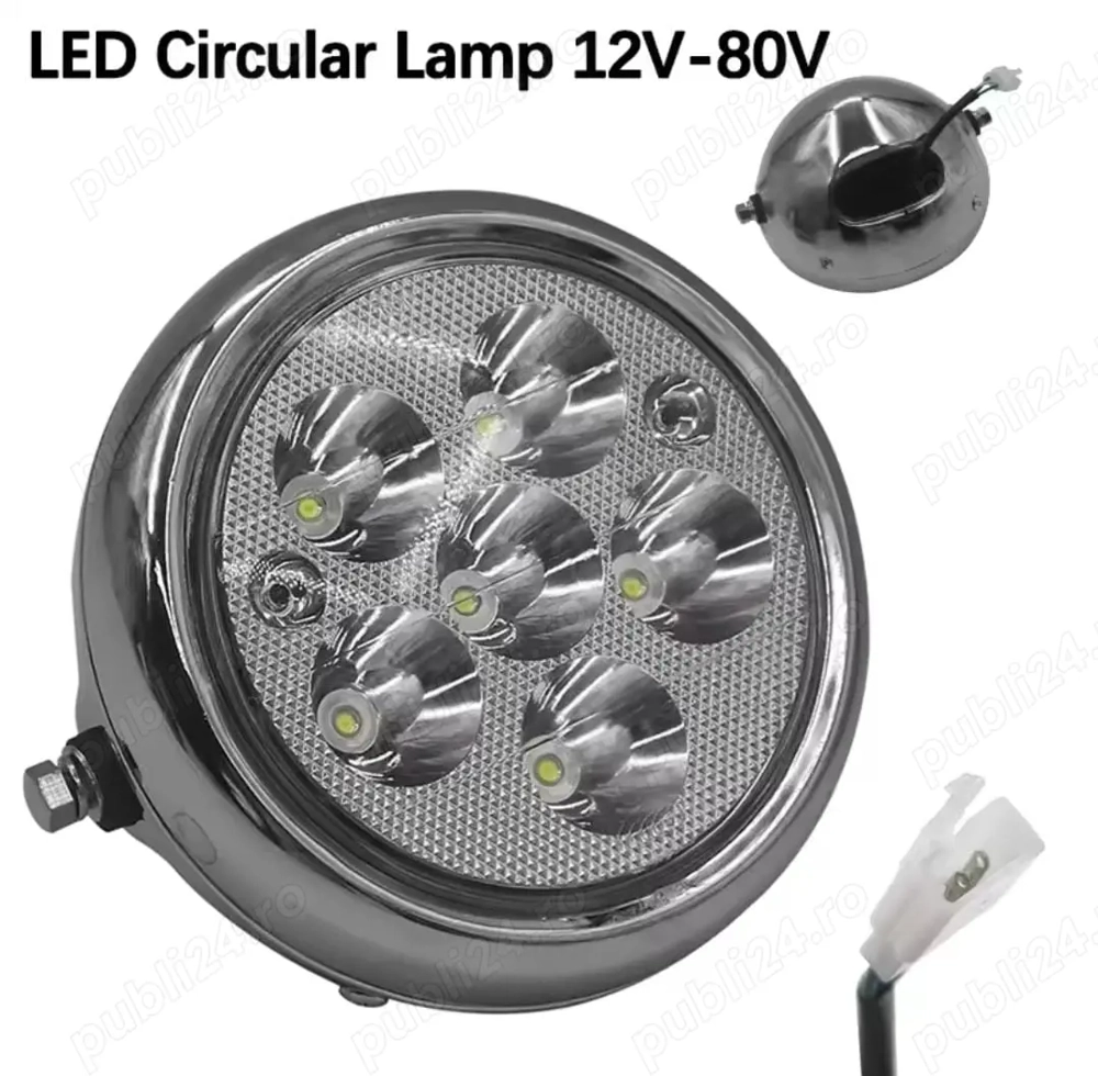 Far LED universal 12V 80V pentru scuter electric   triciclu   3 fire, lumină intensă