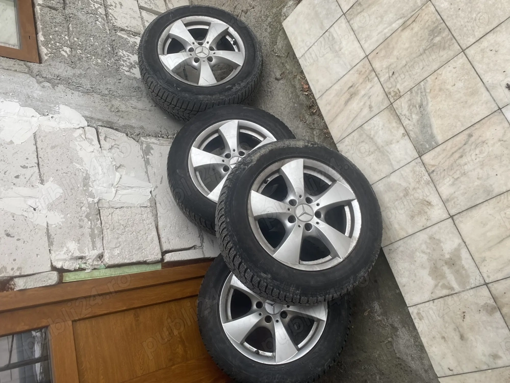 set 4 roti mercedes 225/55/16 cu anvelope sava f bune 