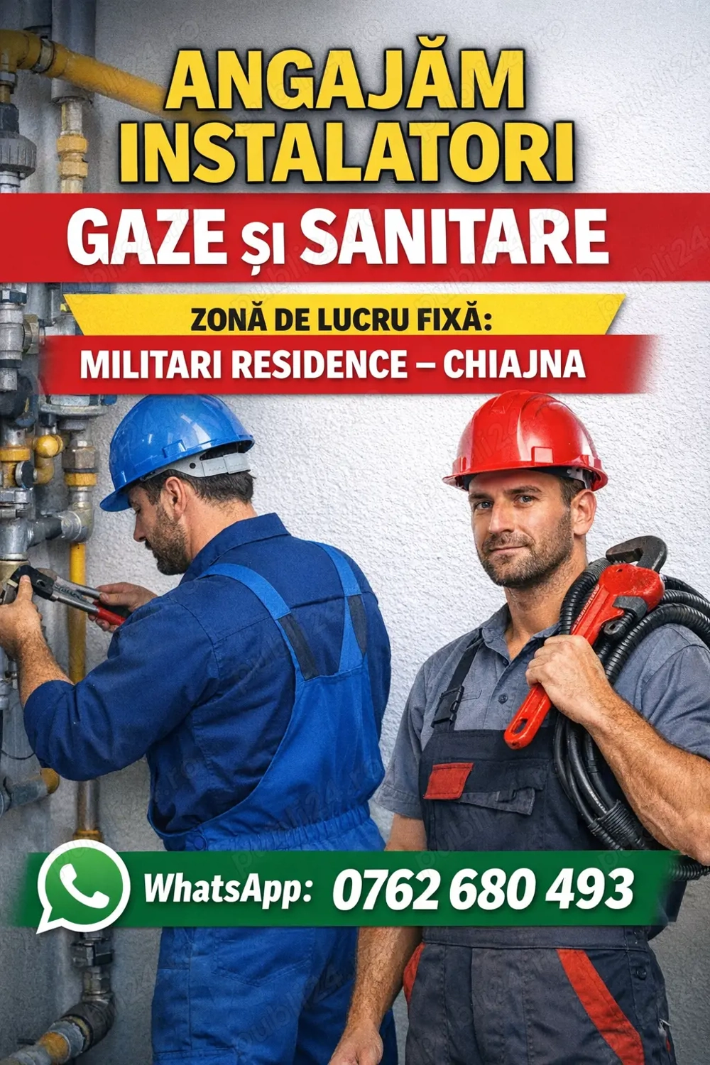 Angajam Instalatori Gaze si Sanitare pentru zona Militari Residence - Chiajna