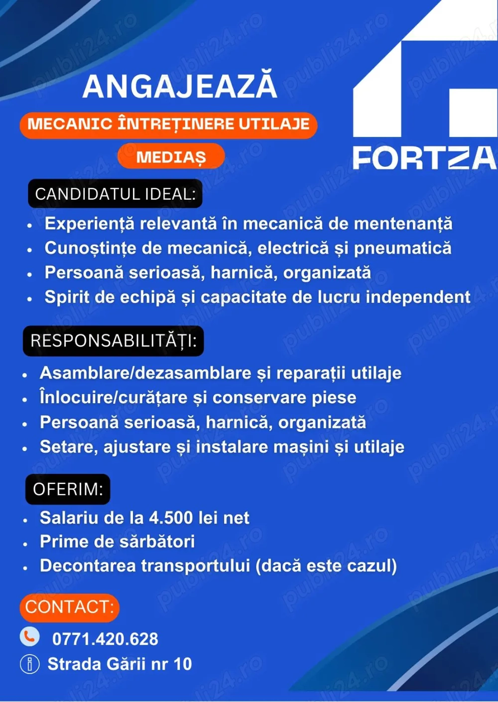 Angajam mecanic intretinere utilaje