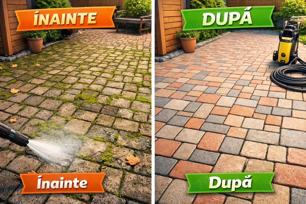 Curățare curți și alei cu jet de apă    Timișoara