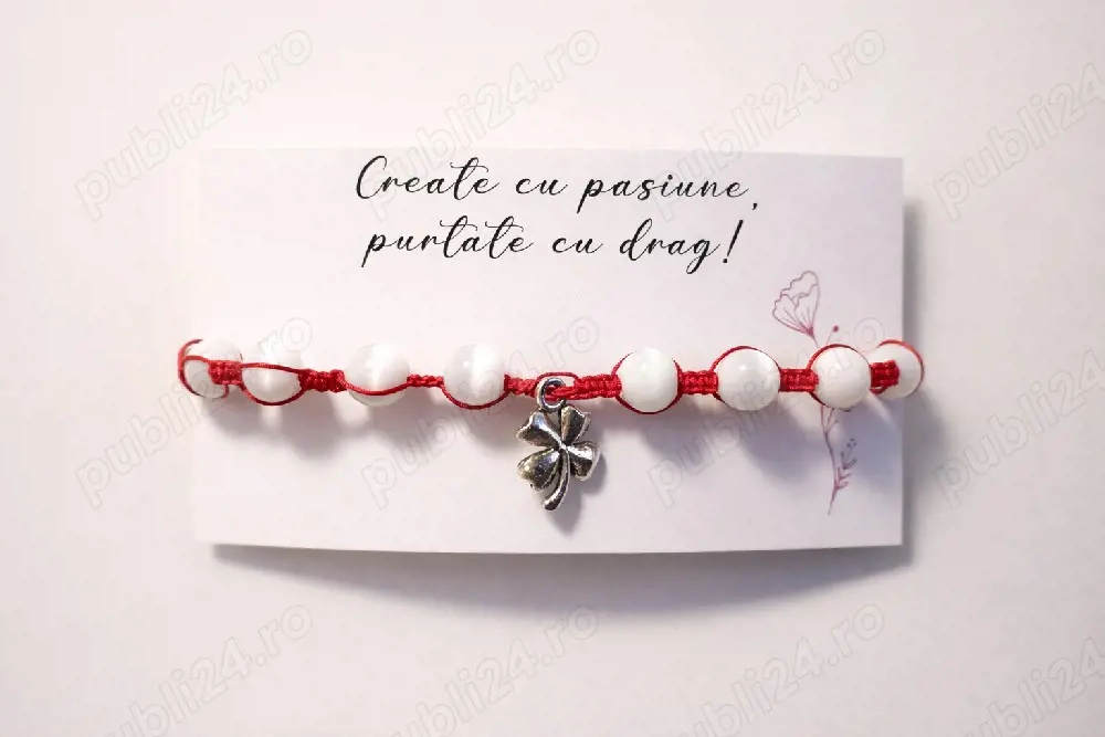 Brățară handmade Mărțișor cu charm trifoi   
