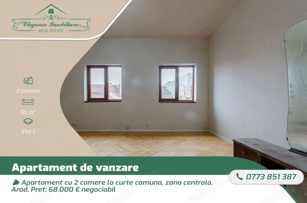 Apartament cu 2 camere la curte comuna, zona Centrala, Arad