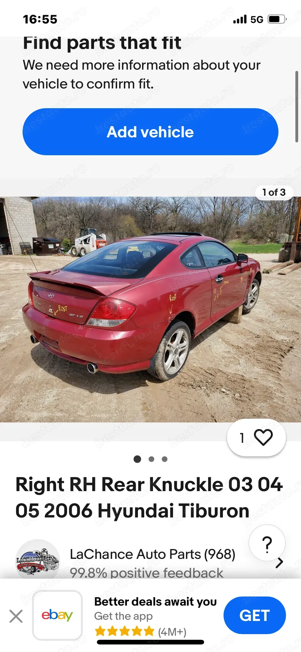 Eleronu Tiburon roșu hyundai coupe an 2006