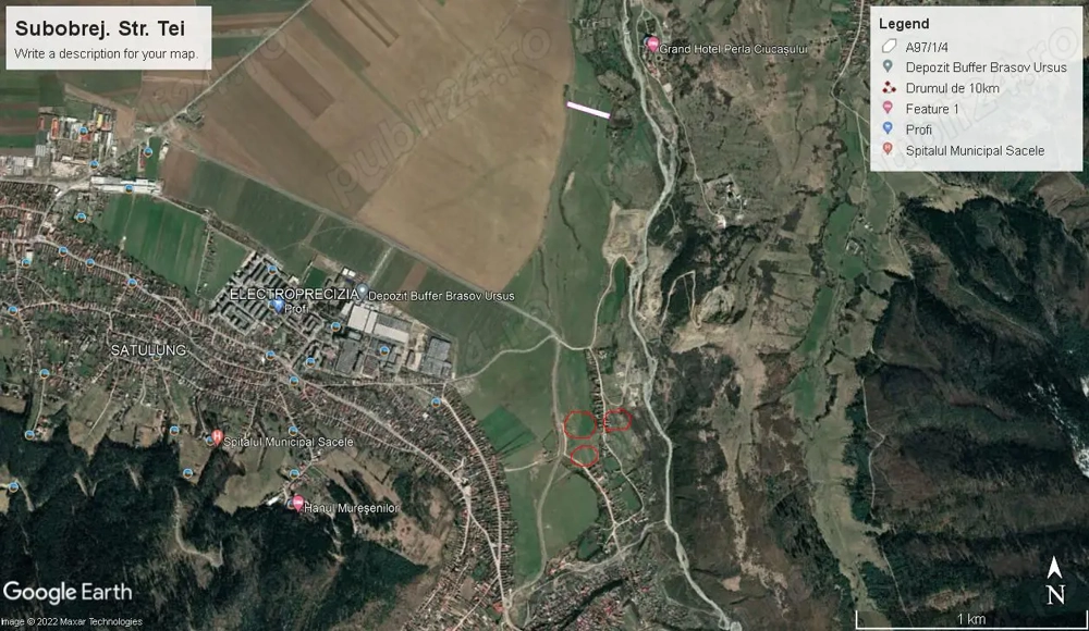 De vânzare teren intravilan. Zona Săcele, Subobrej-Tei. 3000mp.  9000 eur.