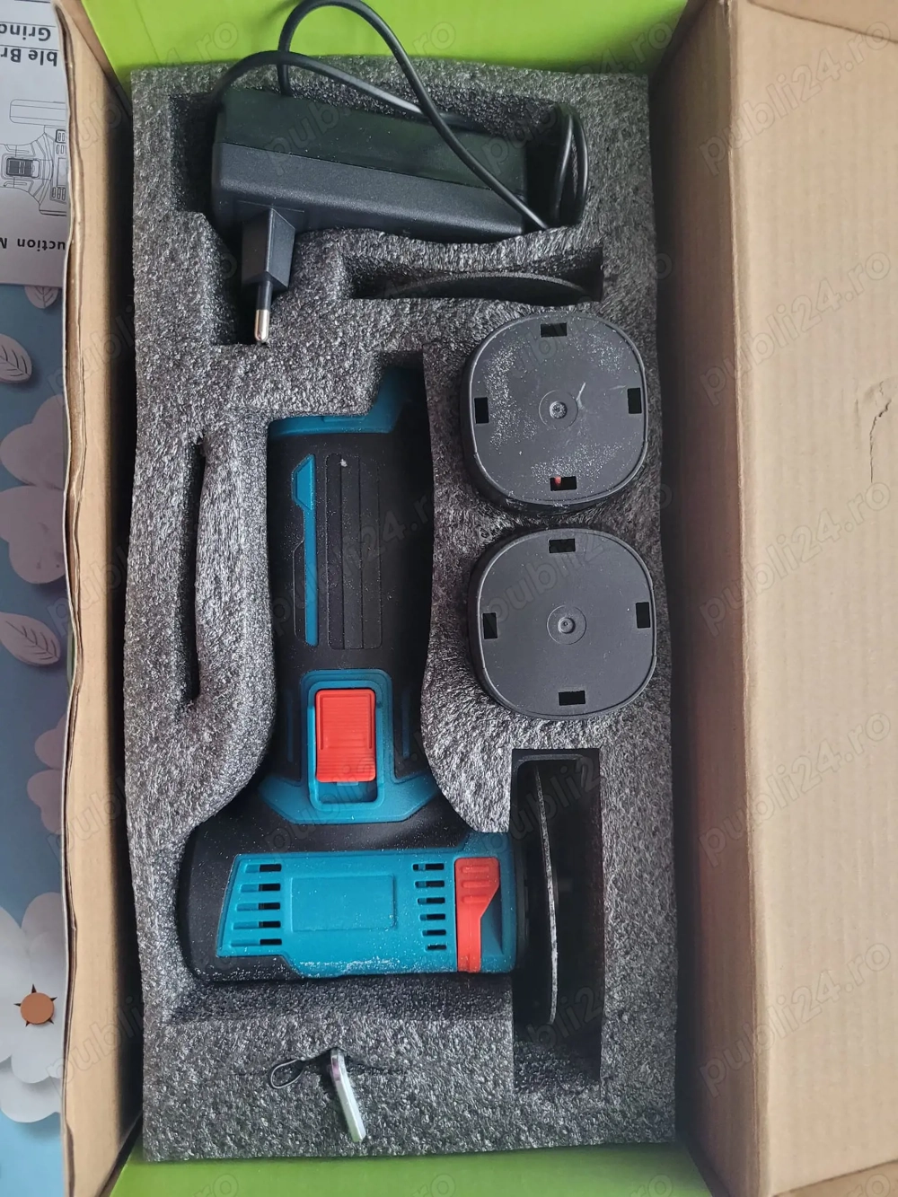 Polizor unghiular portabil cu motor electric fara perii, nou nefolosit cu ambalaj original