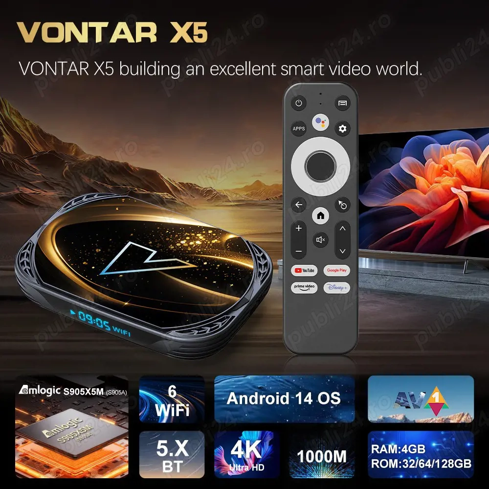 TV Box 8K Android 14 Vontar X5 kodi stremio iptv