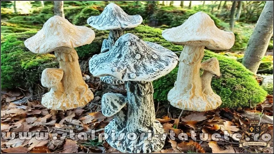 Ciupercă decorativă, gri și galben patinat, model S17.