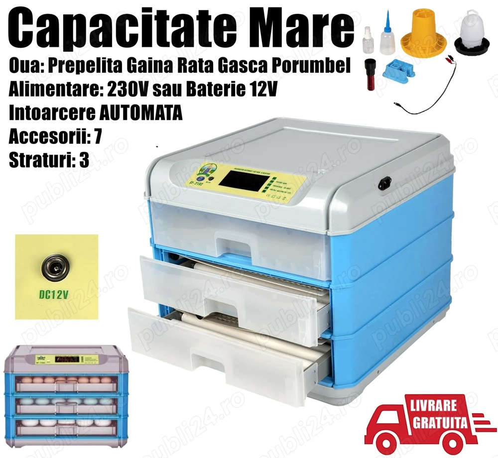 Incubator Clocitoare 192 Oua Gaina, Rata Gasca Curca Porumbel Prepelita Dispozitiv Intoarcere 